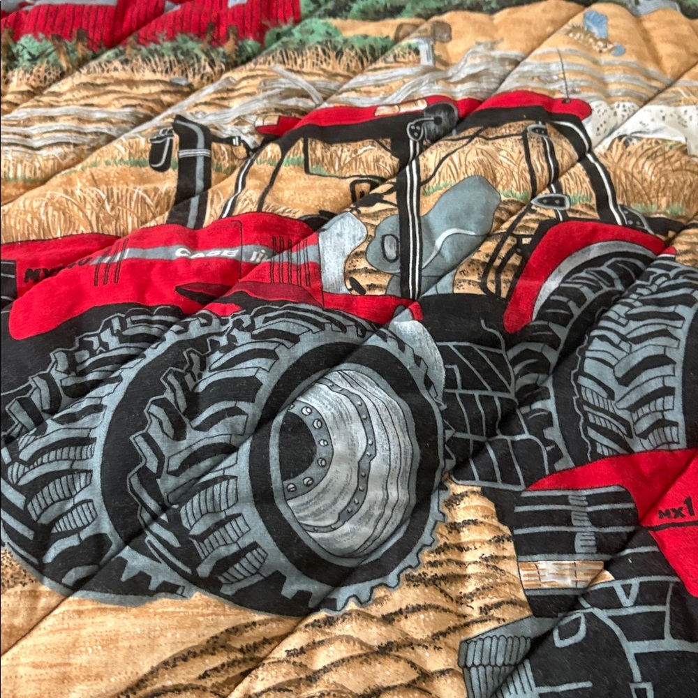 Vintage Farm Tractor Case Themed Quilt Blanket - Picture 2 of 5